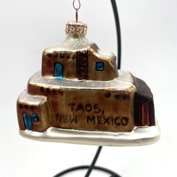 Landmark Creations Taos Pueblo Glass Ornament New Mexico Hand Painted 1998 VTG - Picture 3 of 11